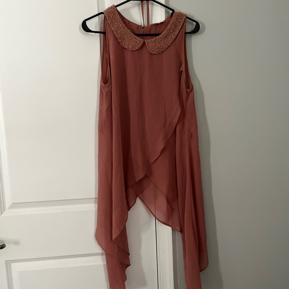Double Zero Asymmetrical Sleeveless Dress in Rose with Beaded Collar